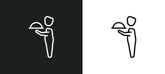 waiter working line icon in white and black colors. waiter working flat vector icon from waiter working collection for web, mobile apps and ui.