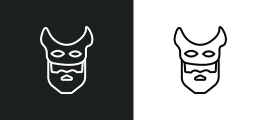 devil mask line icon in white and black colors. devil mask flat vector icon from devil mask collection for web, mobile apps and ui.