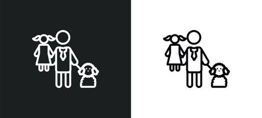 man girl and dog line icon in white and black colors. man girl and dog flat vector icon from man girl dog collection for web, mobile apps ui.