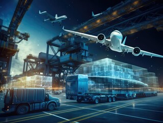 AI in logistics and supply chain management concept, transportation logistics optimization, Smart Logistics. Generative AI