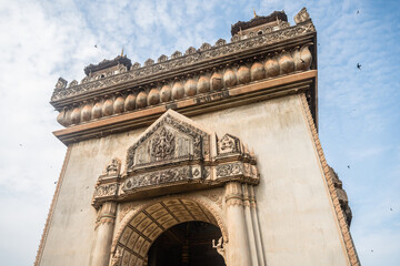views of famous patuxay arch in vientiane, laos