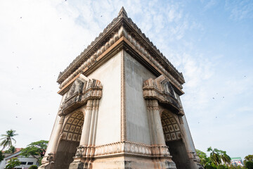 views of famous patuxay arch in vientiane, laos