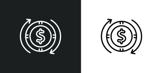 dollar reload line icon in white and black colors. dollar reload flat vector icon from dollar reload collection for web, mobile apps and ui.