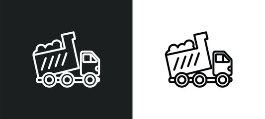 dump truck line icon in white and black colors. dump truck flat vector icon from dump truck collection for web, mobile apps and ui.