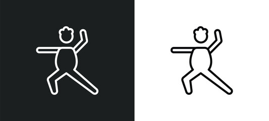 Obraz premium man warming up line icon in white and black colors. man warming up flat vector icon from man warming up collection for web, mobile apps and ui.