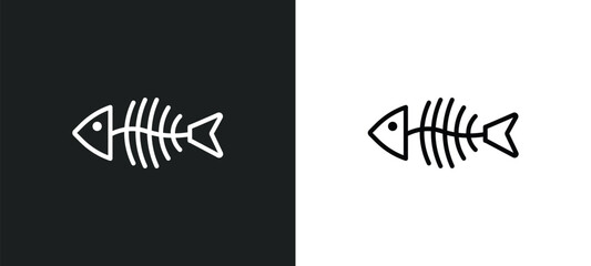 fish bones line icon in white and black colors. fish bones flat vector icon from fish bones collection for web, mobile apps and ui.