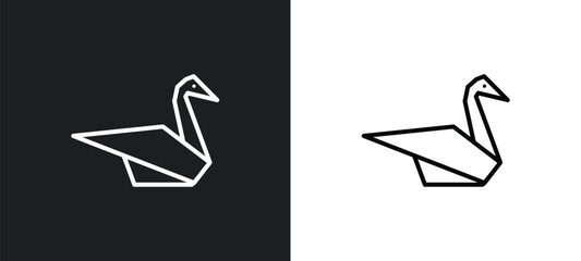 origami swan line icon in white and black colors. origami swan flat vector icon from origami swan collection for web, mobile apps and ui. © IconArt