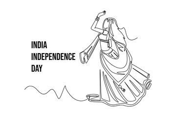 Continuous one line drawing 15th August India Happy Independence Day concept. Single line draw design vector graphic illustration.