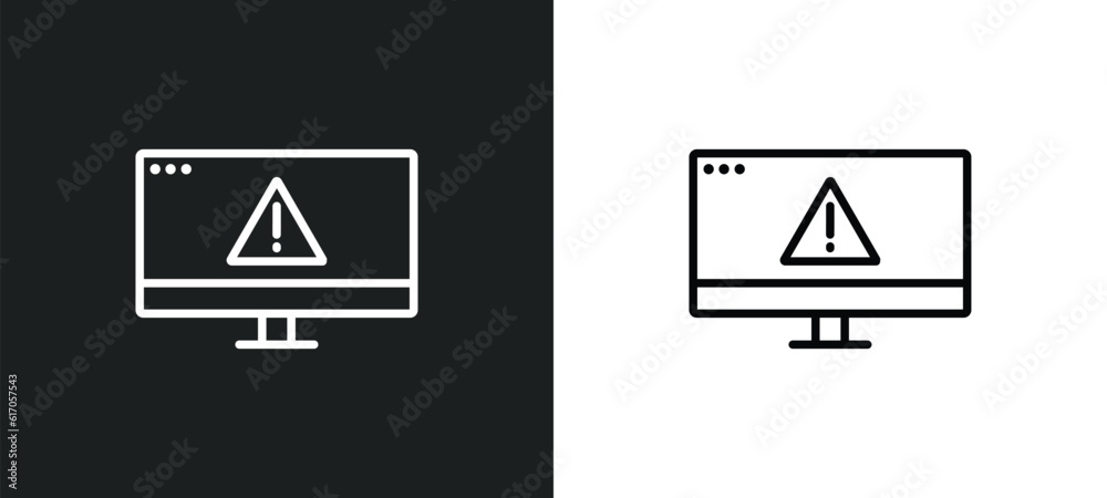 Poster error page line icon in white and black colors. error page flat vector icon from error page collecti