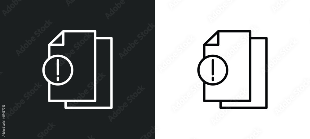 Poster exclamation file line icon in white and black colors. exclamation file flat vector icon from exclama