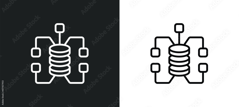 Poster data connection line icon in white and black colors. data connection flat vector icon from data conn