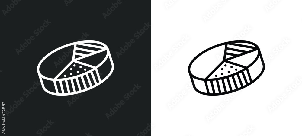 Poster pie with four areas line icon in white and black colors. pie with four areas flat vector icon from p