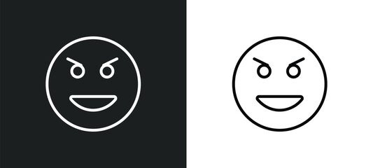 evil smile line icon in white and black colors. evil smile flat vector icon from evil smile collection for web, mobile apps and ui.