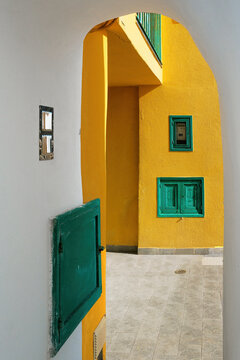 Colorful building architecture close up in Procida Island, fishing village at the Mediterranean sea, Naples, Italy