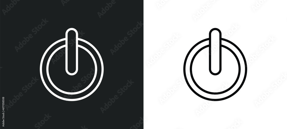 Poster on off power button line icon in white and black colors. on off power button flat vector icon from o