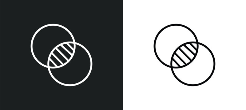 intersect line icon in white and black colors. intersect flat vector icon from intersect collection for web, mobile apps and ui.