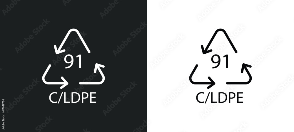 Poster 91 c/ldpe line icon in white and black colors. 91 c/ldpe flat vector icon from 91 c/ldpe collection 