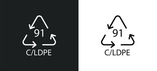 91 c/ldpe line icon in white and black colors. 91 c/ldpe flat vector icon from 91 c/ldpe collection for web, mobile apps and ui.