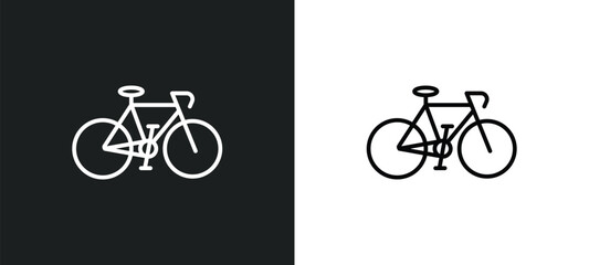 vintage bicycle line icon in white and black colors. vintage bicycle flat vector icon from vintage bicycle collection for web, mobile apps and ui.