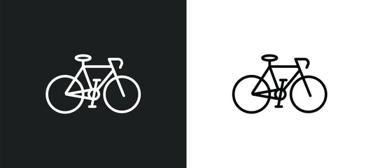 Obraz premium vintage bicycle line icon in white and black colors. vintage bicycle flat vector icon from vintage bicycle collection for web, mobile apps and ui.