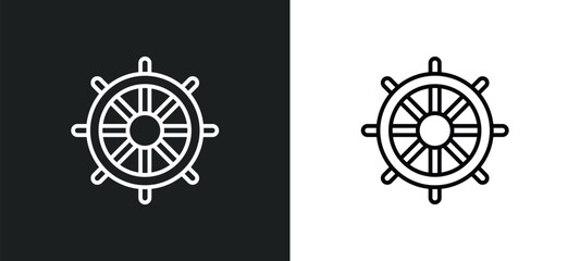 ship helm line icon in white and black colors. ship helm flat vector icon from ship helm collection for web, mobile apps and ui. © IconArt