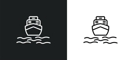 boat front view line icon in white and black colors. boat front view flat vector icon from boat front view collection for web, mobile apps and ui.