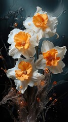 Daffodil flowers illustration. Floral background. Generative AI