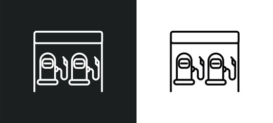 petrol station line icon in white and black colors. petrol station flat vector icon from petrol station collection for web, mobile apps and ui.
