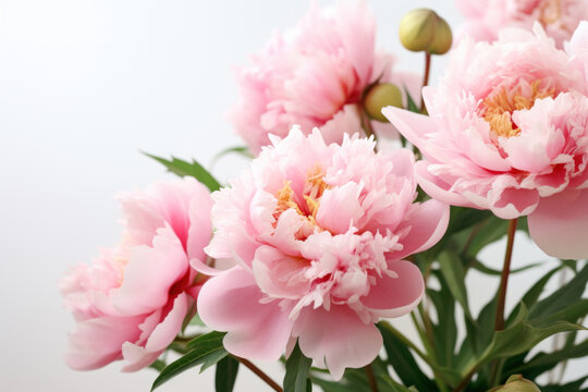 Pink peonies, beautiful bouquet on white background, Generative AI