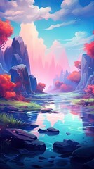 A serene and meditative abstract landscape with soft gradients and gentle curves, inviting a state of calm and relaxation. Colorful illustration art. Generative AI