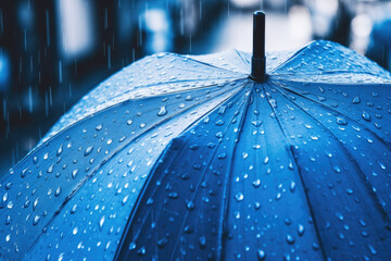 Blue umbrella under the rain Generative AI - obrazy, fototapety, plakaty