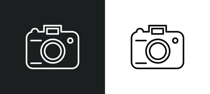 digital photo camera line icon in white and black colors. digital photo camera flat vector icon from digital photo camera collection for web, mobile apps and ui.