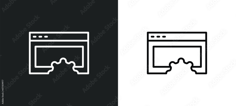 Poster website optimization line icon in white and black colors. website optimization flat vector icon from