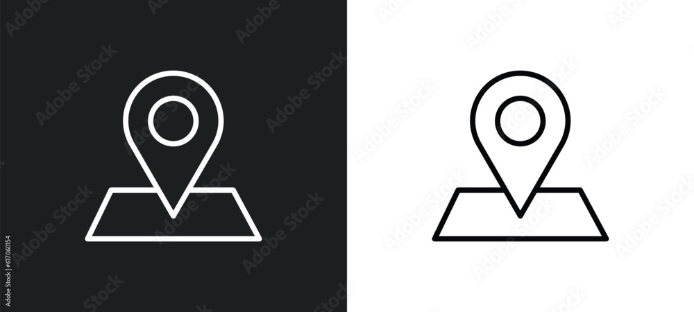 Poster positioning line icon in white and black colors. positioning flat vector icon from positioning colle