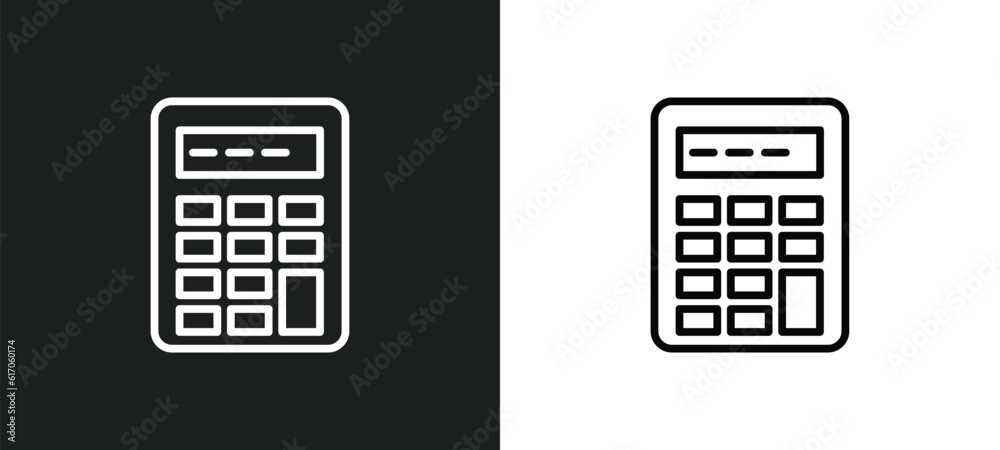 Poster calculating line icon in white and black colors. calculating flat vector icon from calculating colle