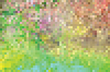 Pixel Art design - colorful spring mosaic background. Vector clipart
