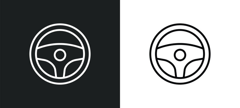 steering wheel line icon in white and black colors. steering wheel flat vector icon from steering wheel collection for web, mobile apps and ui.