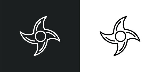 ninja shuriken line icon in white and black colors. ninja shuriken flat vector icon from ninja shuriken collection for web, mobile apps and ui.