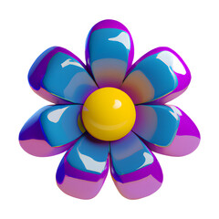 Glossy bubbly surreal 3D flower isolated. Psychedelic colourful element for your business and brand. Trippy trendy fantasy floral illustration. Glass vivid colours. Modern artificial image.