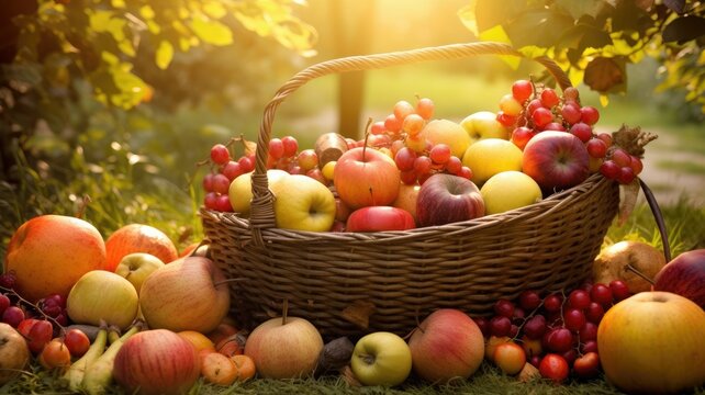 An image of an autumn harvest table filled with nourishing fruits, vegetables, and healthy foods, highlighting the connection between nutrition and mental health