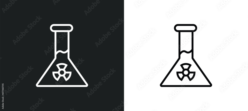 Poster radioactive elements line icon in white and black colors. radioactive elements flat vector icon from