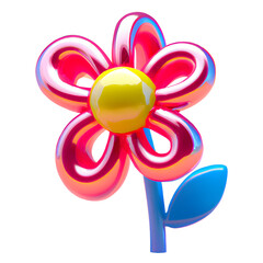 Glossy bubbly surreal 3D flower isolated. Psychedelic colourful element for your business and brand. Trippy trendy fantasy floral illustration. Glass vivid colours. Modern artificial image.