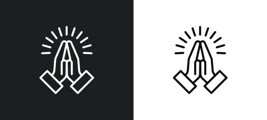 pray line icon in white and black colors. pray flat vector icon from pray collection for web, mobile apps and ui. - obrazy, fototapety, plakaty
