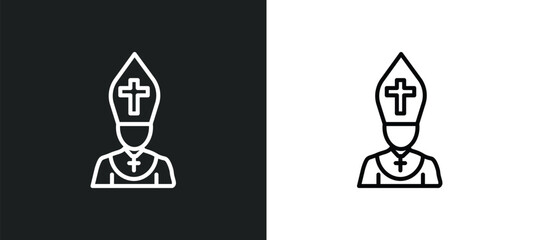 pope line icon in white and black colors. pope flat vector icon from pope collection for web, mobile apps and ui. - obrazy, fototapety, plakaty