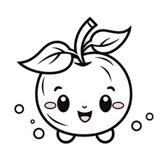 Kawaii style Plum fruit character in coloring page style illustration. Line art painting. Generative AI