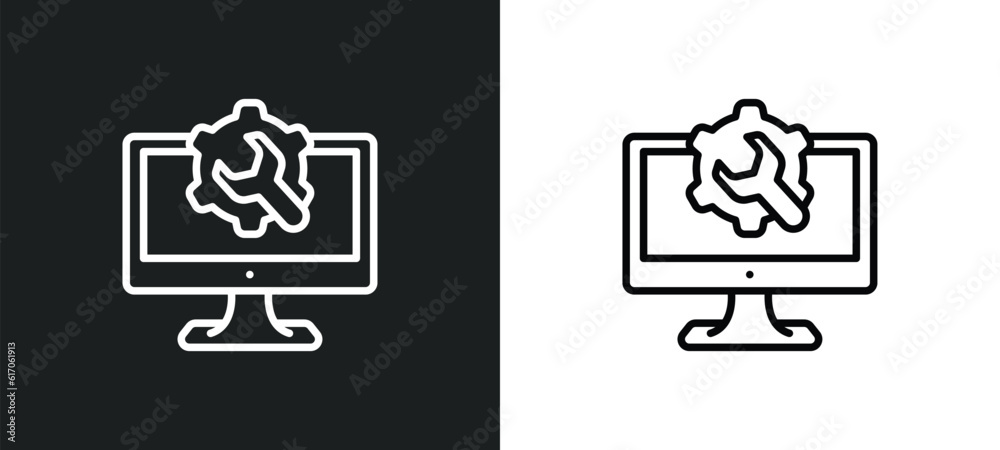 Poster web optimization line icon in white and black colors. web optimization flat vector icon from web opt
