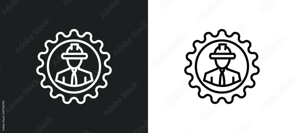 Poster mechanical engineer line icon in white and black colors. mechanical engineer flat vector icon from m
