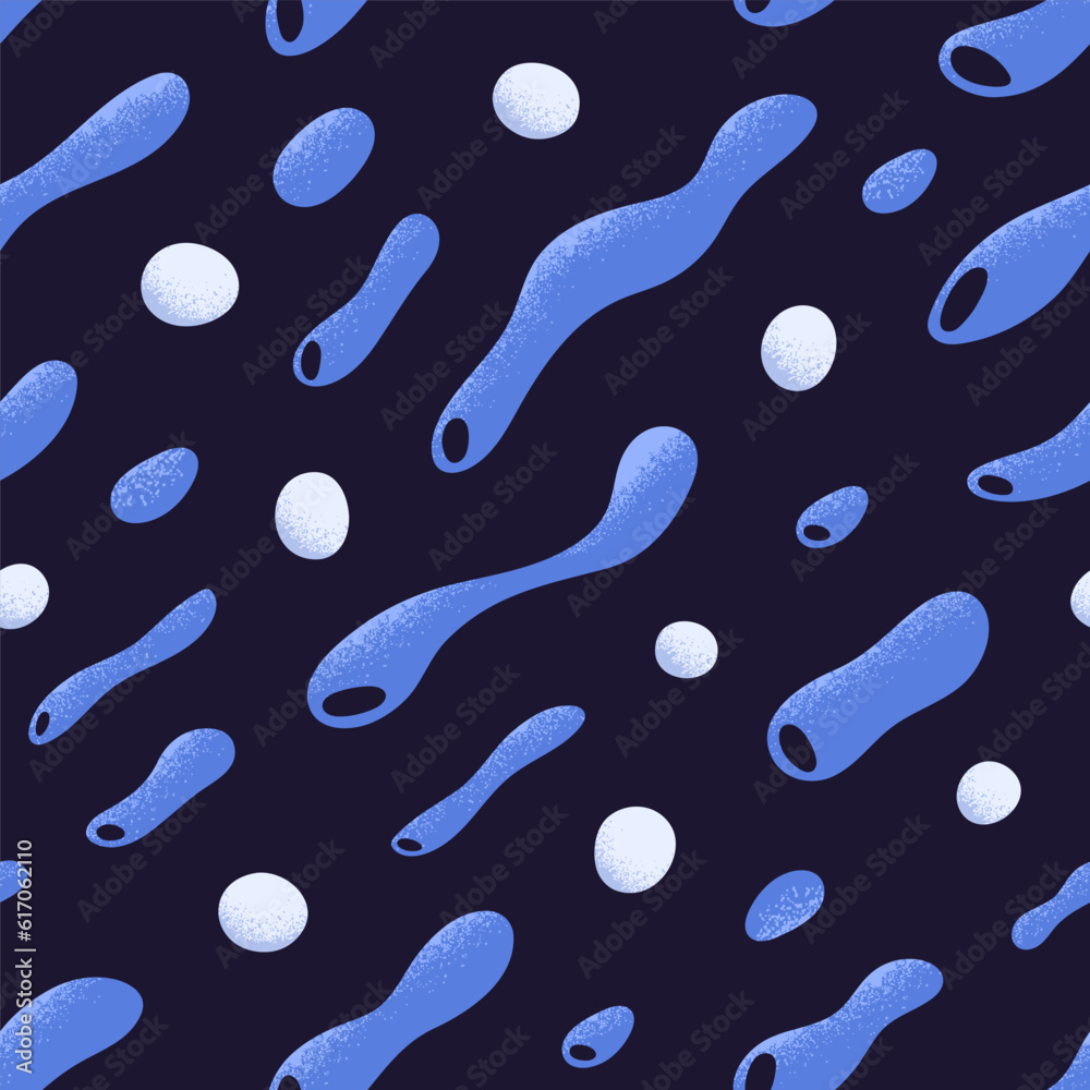 Poster Abstract seamless pattern, fluid shapes print. Endless repeating texture, background design with flowing streaming liquid elements. Colored flat vector illustration for textile, fabric, wrapping