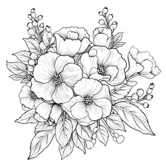 Cute Snapdragon flower in coloring page style illustration. Line art painting. Generative AI