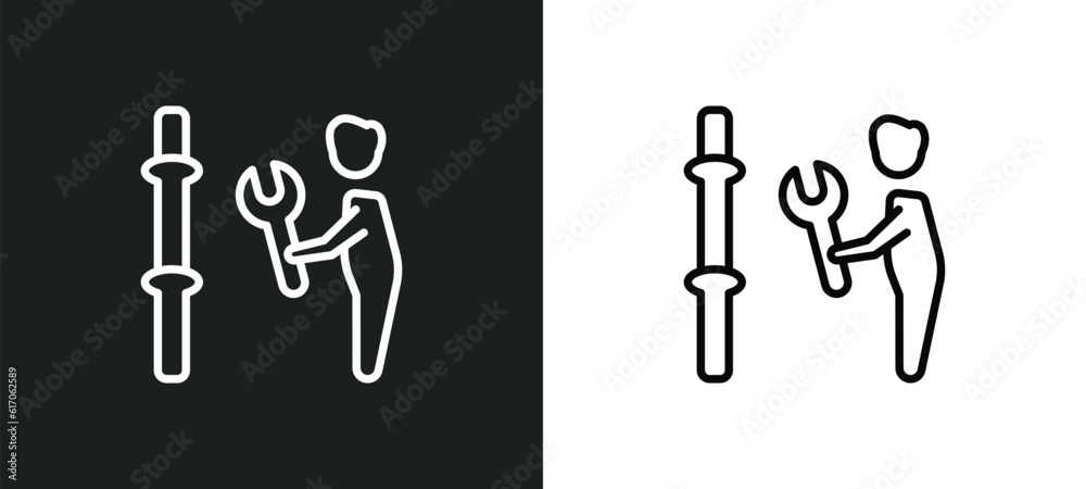 Poster plumber working line icon in white and black colors. plumber working flat vector icon from plumber w
